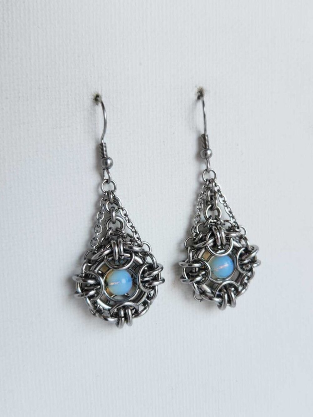 Long silver and blue teardrop earrings